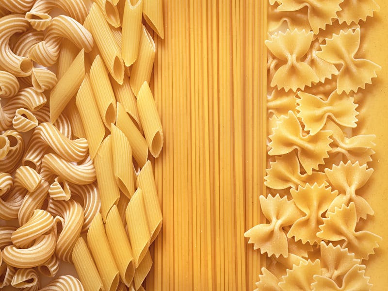 pasta background, several types of pasta close, durum wheat pasta collection, italian traditional ra...