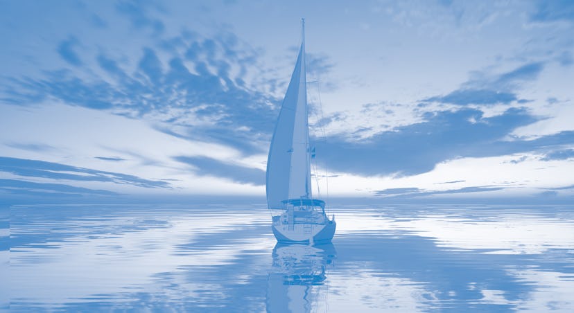 Sailing Yacht from sail regatta on mediterranean sea at sunset - Sailing luxury yacht with white sai...