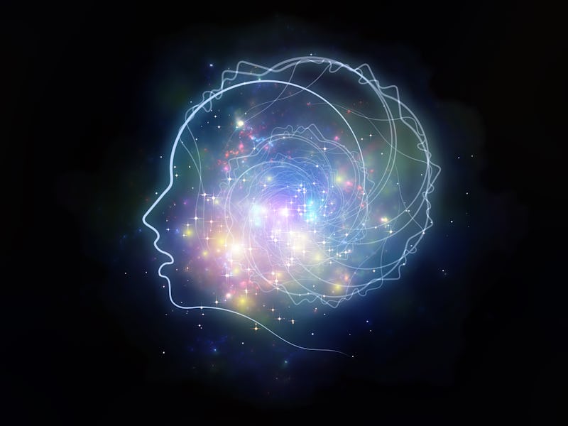 Memory Orbits series. Human face, lines, abstract elements end lights composition on subject of cons...