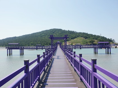 Landscape of Purple Island in Korea, which is connected by a Very Peri bridge.