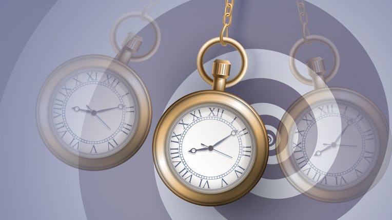 Illustration with hypnosis: black and white spiral and swinging watch