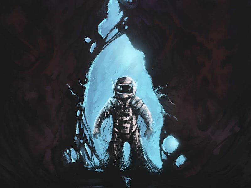 The astronaut explores other worlds. The man in the suit.Fantastic Illustration