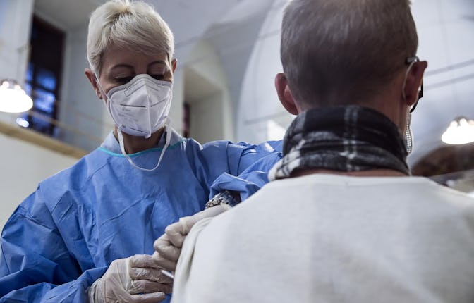 Healthcare personnel carries out Covid-19 vaccinations during the open day at the COVID-19 vaccinati...
