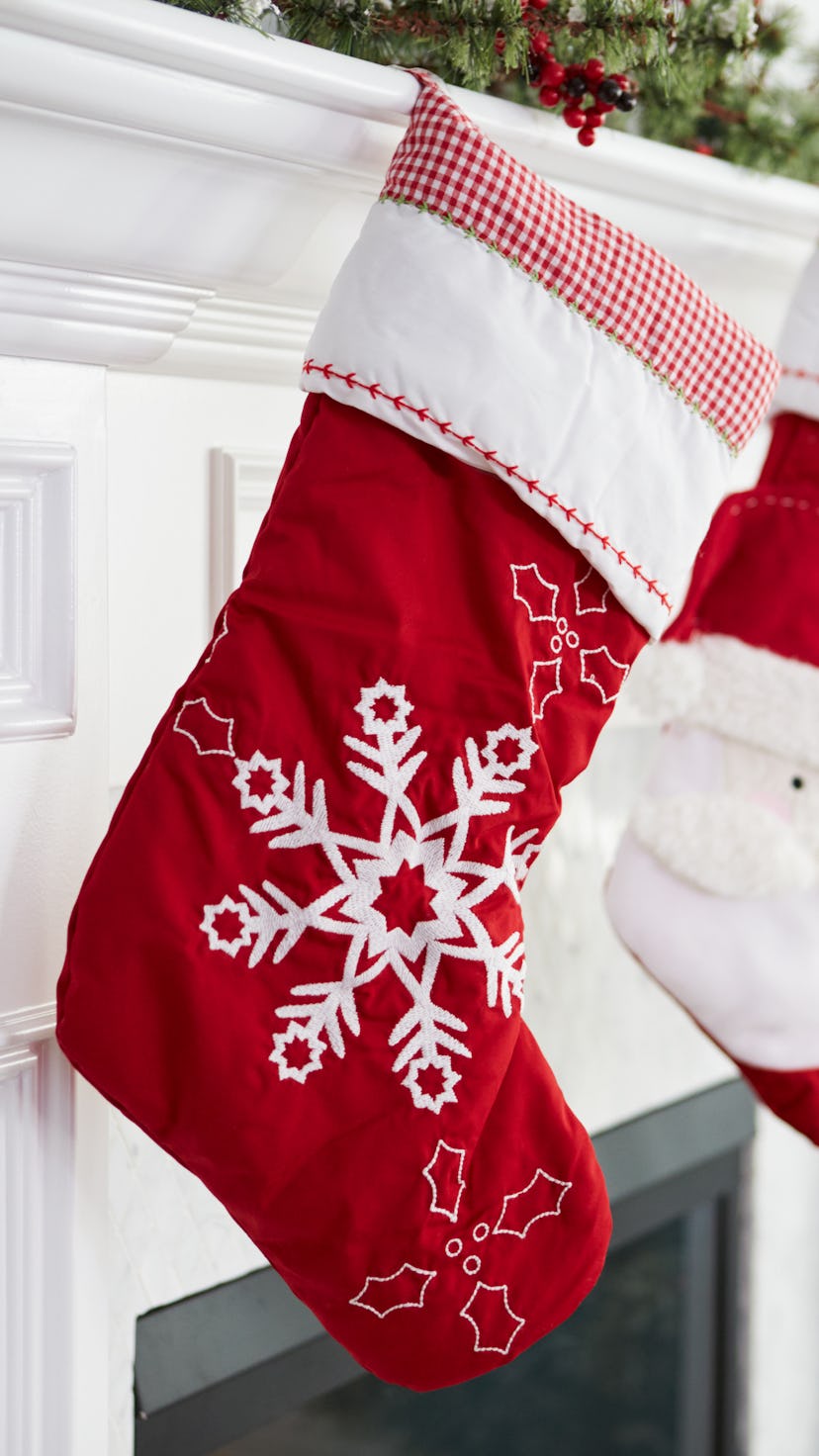 Empty Stockings Hung On Fireplace On Christmas Eve