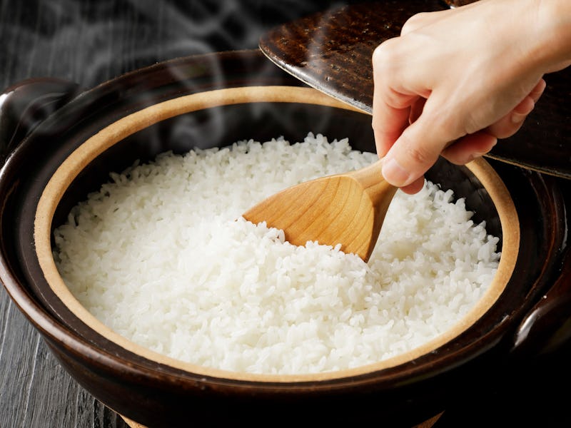 Rice cooked in Japanese hot pot