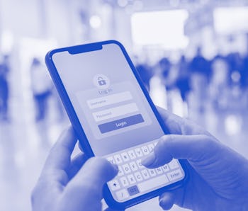 Login with smartphone to online bank account or personal information on internet. Registration to so...