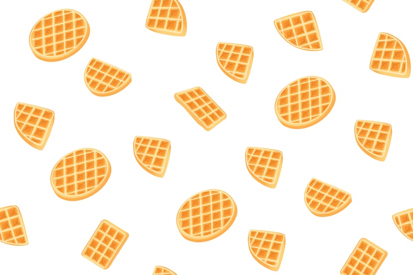 Yellow Belgian waffles seamless pattern for print design. Cartoon sweet vector illustration. Golden ...
