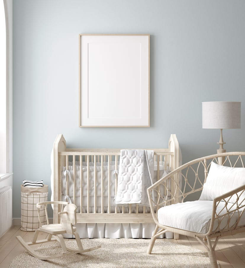 Baby nursery with natural wooden furniture
