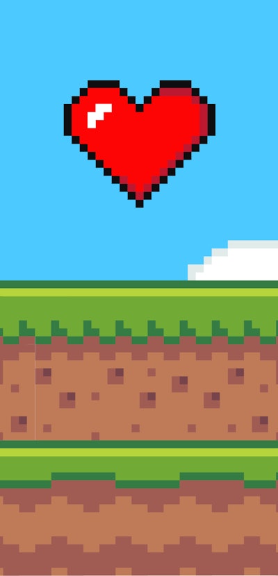Pixel art game background with heart in the sky