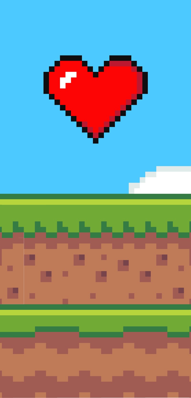 Pixel art game background with heart in the sky