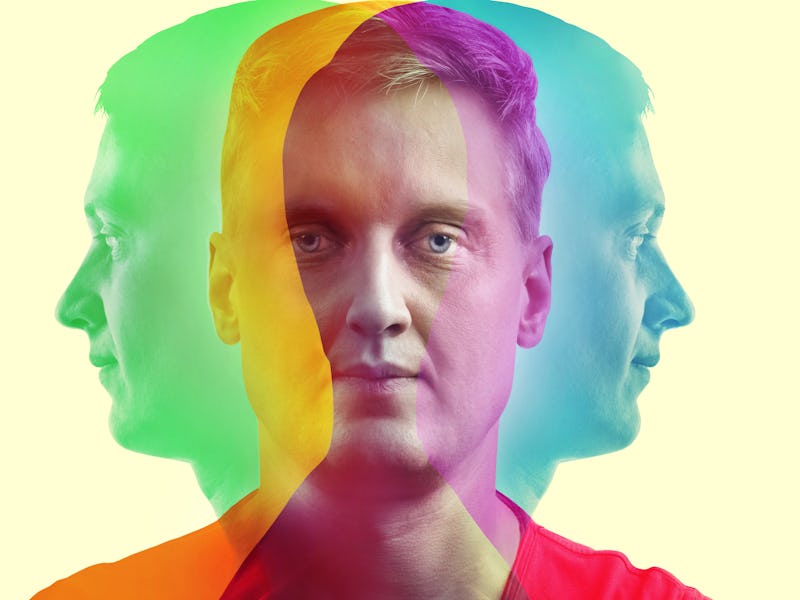 Silhouette of a man in color RGB. Concept on the topic of psychology, science, symbol of the comple...