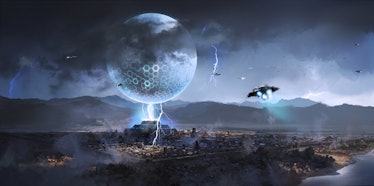 Alien spacecraft appeared over ancient cities,Science fiction illustration,3D rendering.
