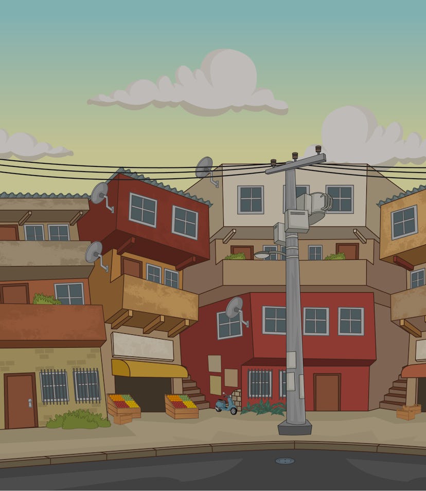 Street of poor neighborhood in the city. Slum. Favela.