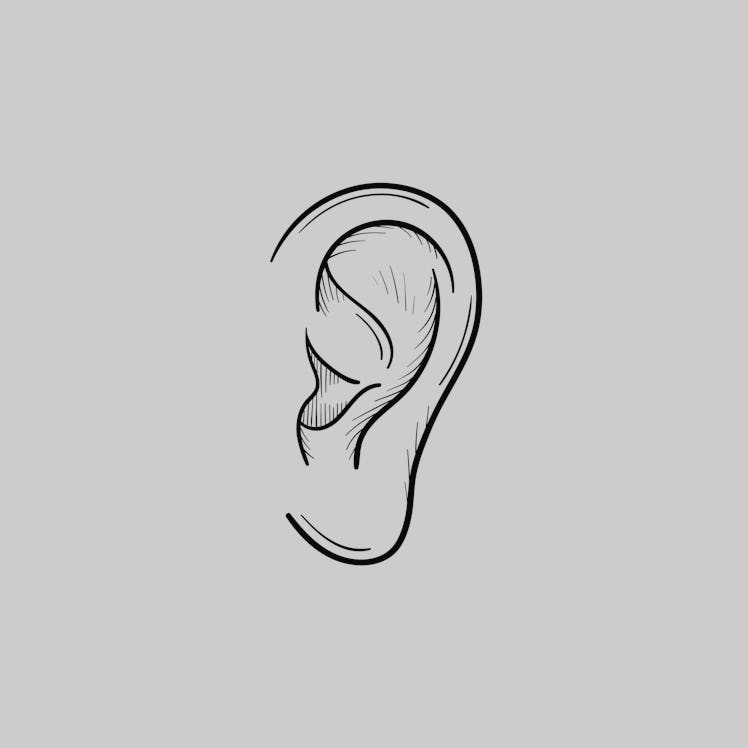 Human ear hand drawn outline doodle icon. Human ear as a concept of listening and hearing vector ske...