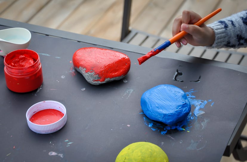 painting rocks is a great independent activity