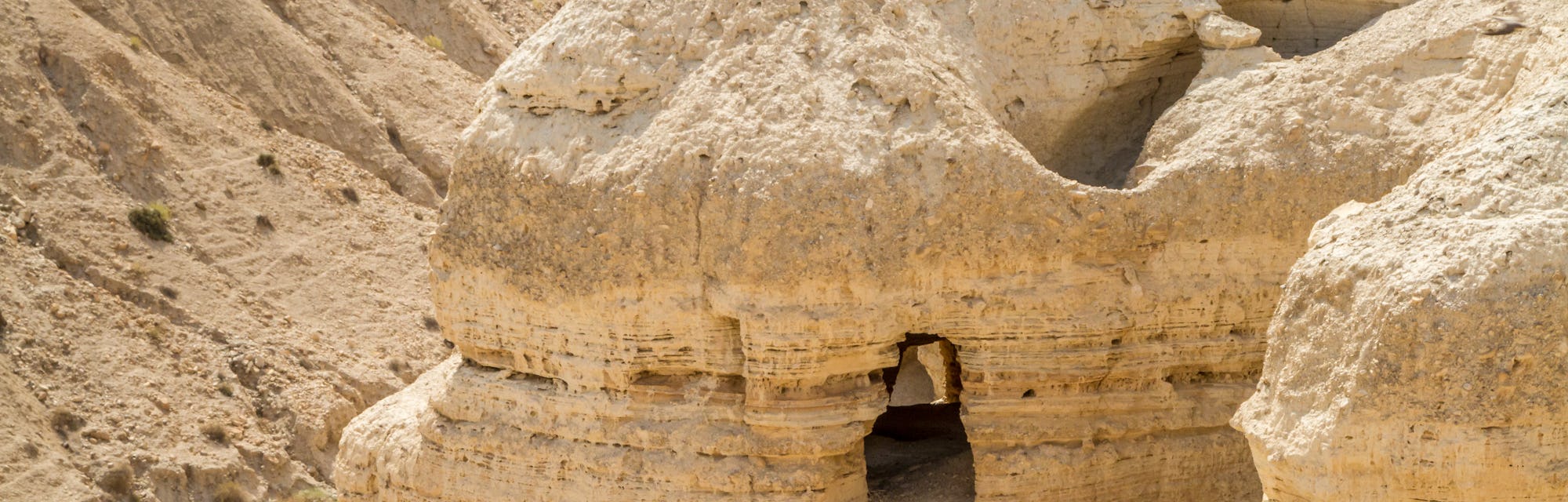 Qumran caves in Qumran National Park, where the dead sea scrolls were found