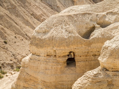Qumran caves in Qumran National Park, where the dead sea scrolls were found