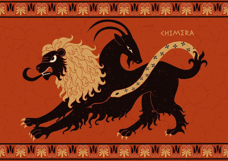 Ancient Greek mythology. Chimera. Monster  with the head of a lion, a goat and a snake. Vector illus...