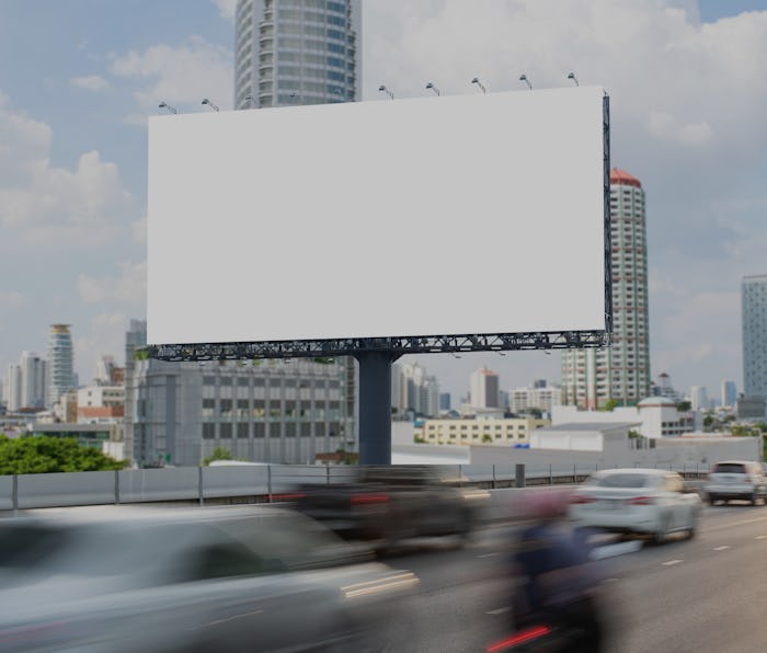 Billboard mockup outdoors, Outdoor advertising poster on the street for advertisement street city. W...