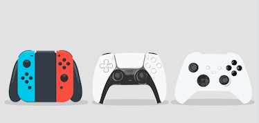 Game controllers on white background