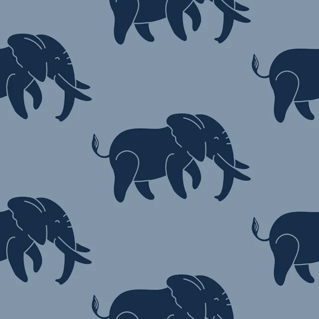 Dark blue elephants on a blue background seamless vector pattern. A repeating pattern for textiles, wallpaper, wrapping paper, apparel, and packaging