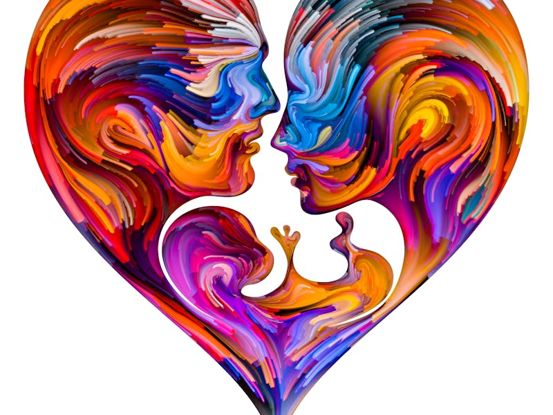 Emotional Palette series. Heart of Family. Abstract painting of vibrant colors in fusion of male, fe...