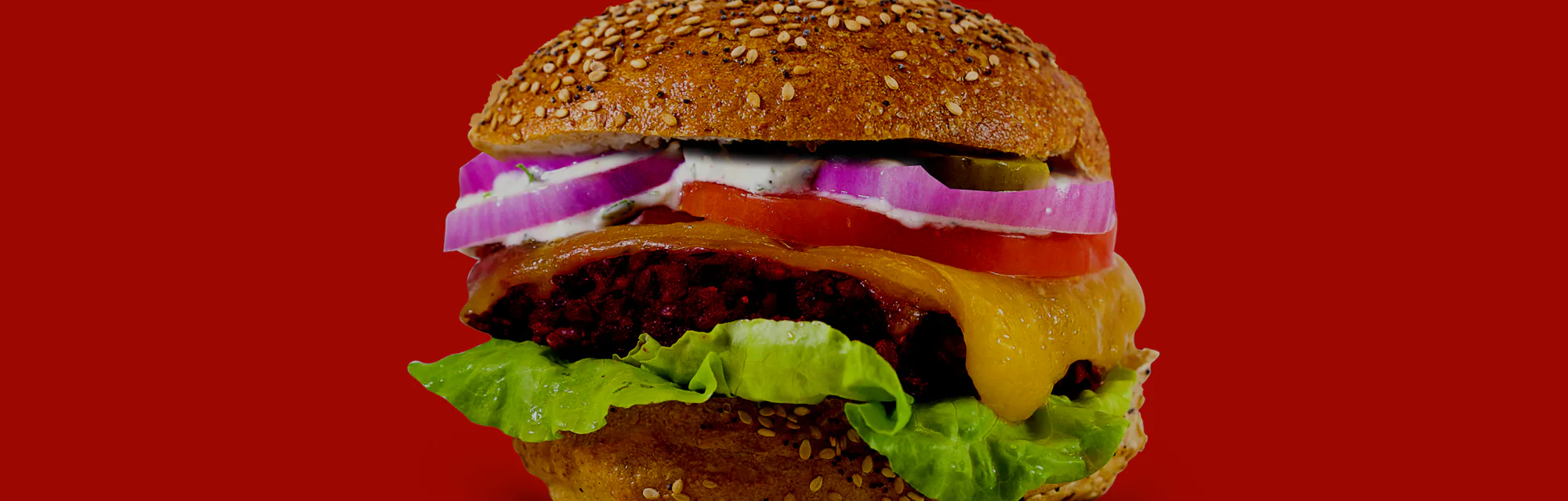 Fresh Tasty Burger Isolated On Red Background