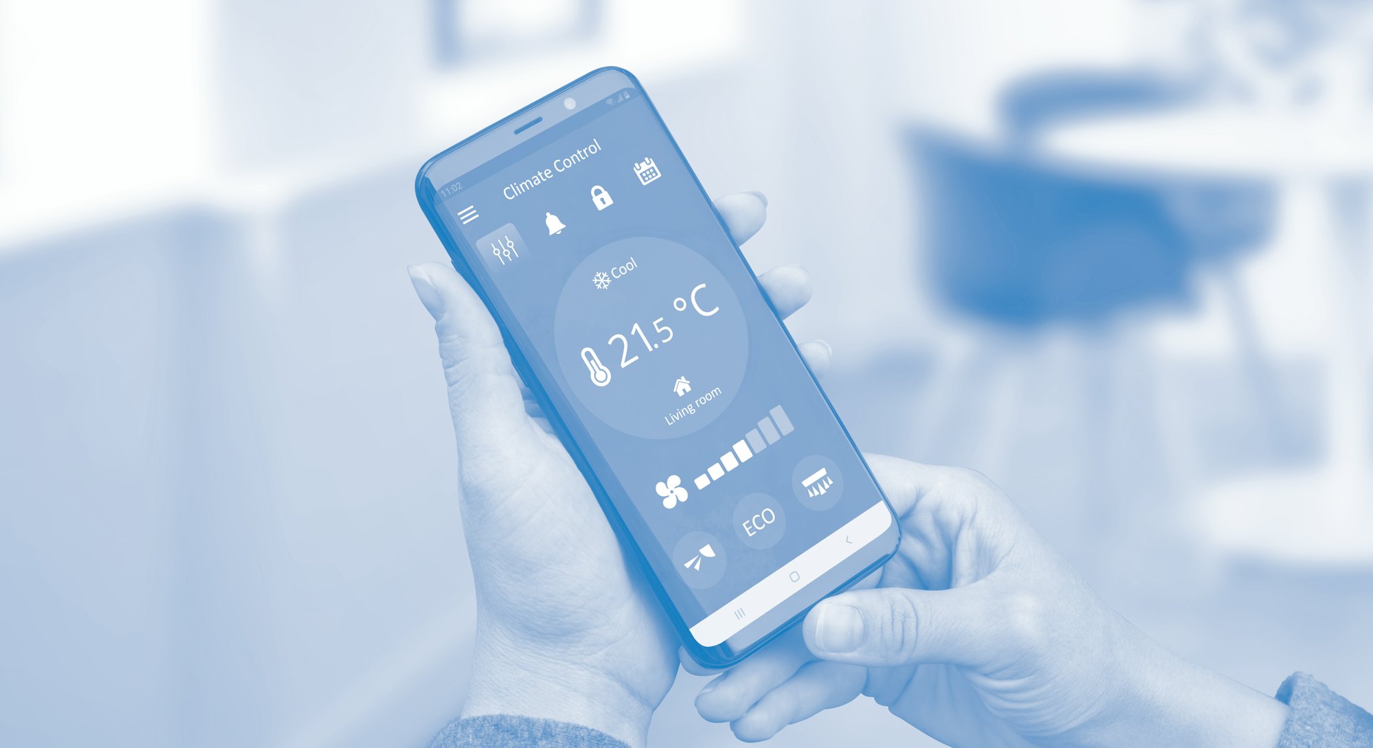 Heat control in the house with simple app on phone for remote control of air conditioners. The conce...