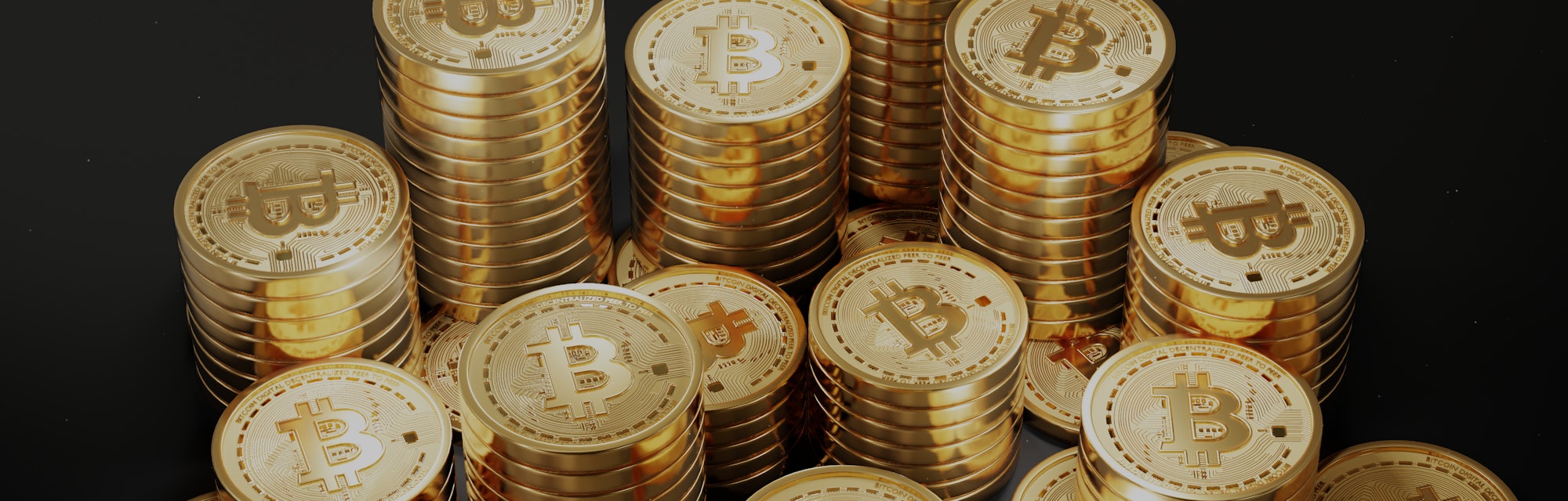 A Lot Of Bitcoin Crypto currency Gold Bitcoin BTC Bit Coin. Close up shot of Bitcoin coins isolated ...