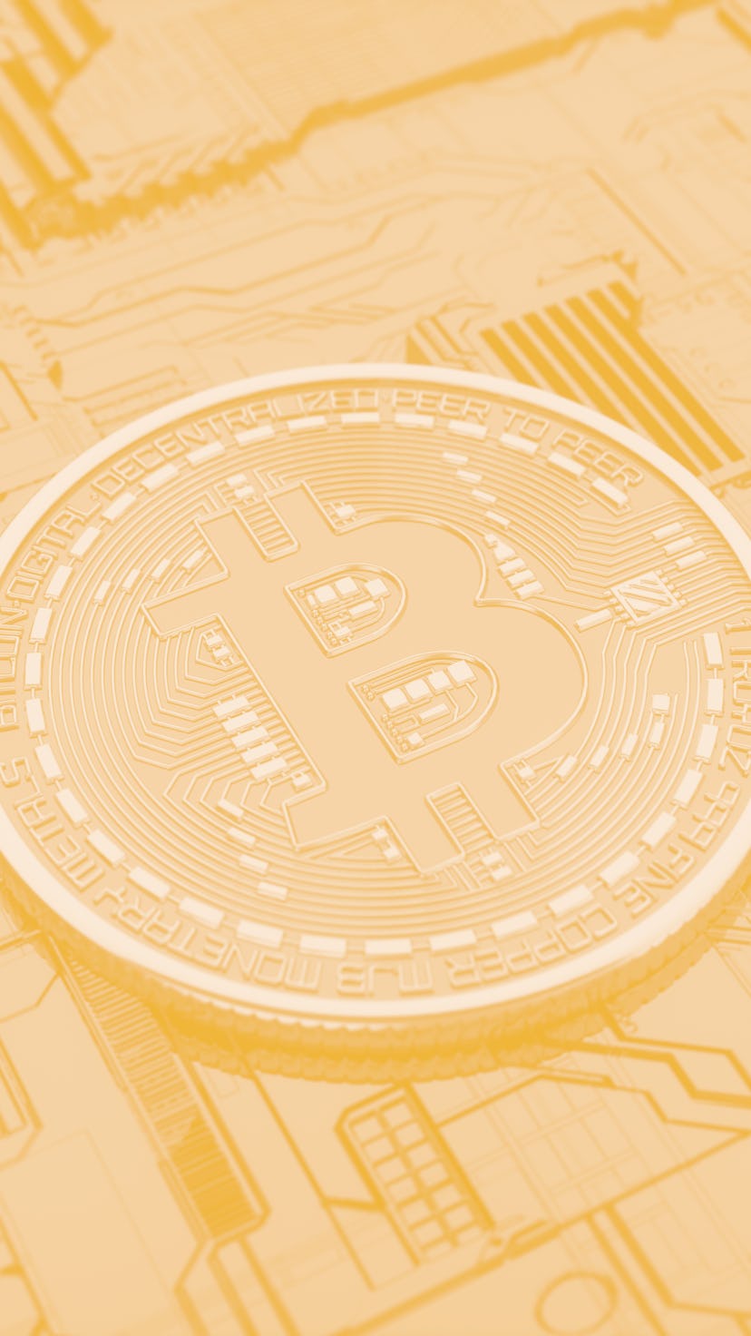 Bitcoin virtual cryptocurrency. Bitcoins background, banner. A lot of Bitcoin Crypto Currency Gold B...