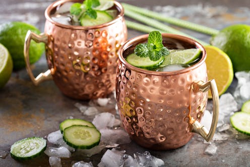Moscow mule cocktail with lime, mint and cucumber