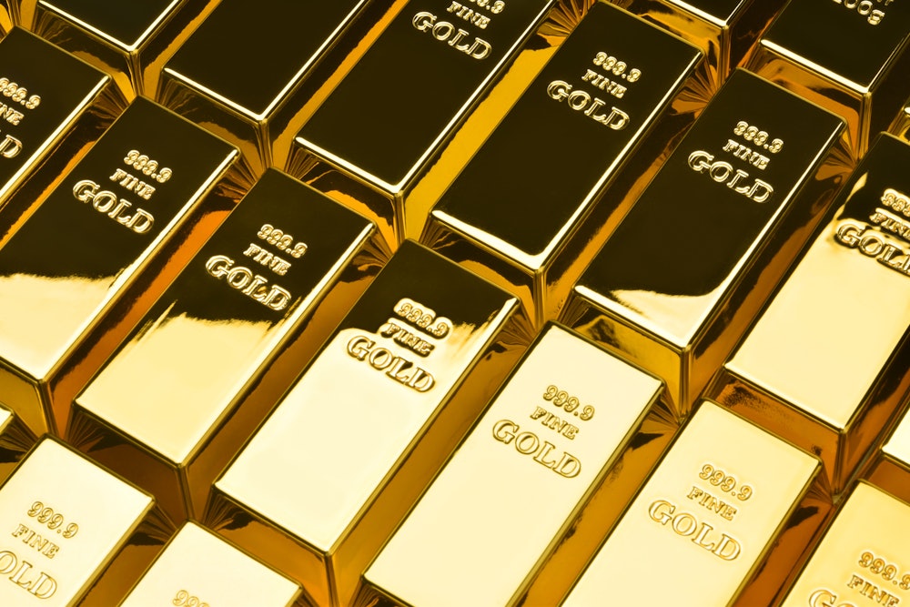 Gold bars in a row. Financial concepts.