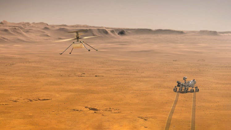Perseverance Rover  and Ingenuity Mars Helicopter Scout.Elements of this image furnished by NASA 3D ...