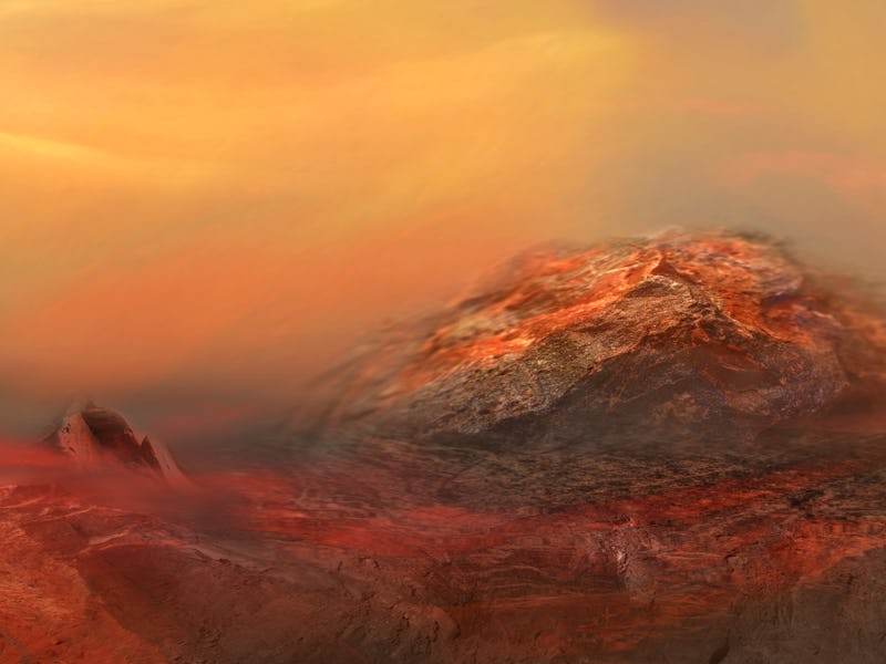 Dramatic nature background of Volcanic breed of Planet Hell, Mars rocky surface.
