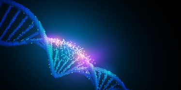 Human dna virus infection .Glowing neon DNA chain.Biotechnology, biochemistry, genetics and medicine...