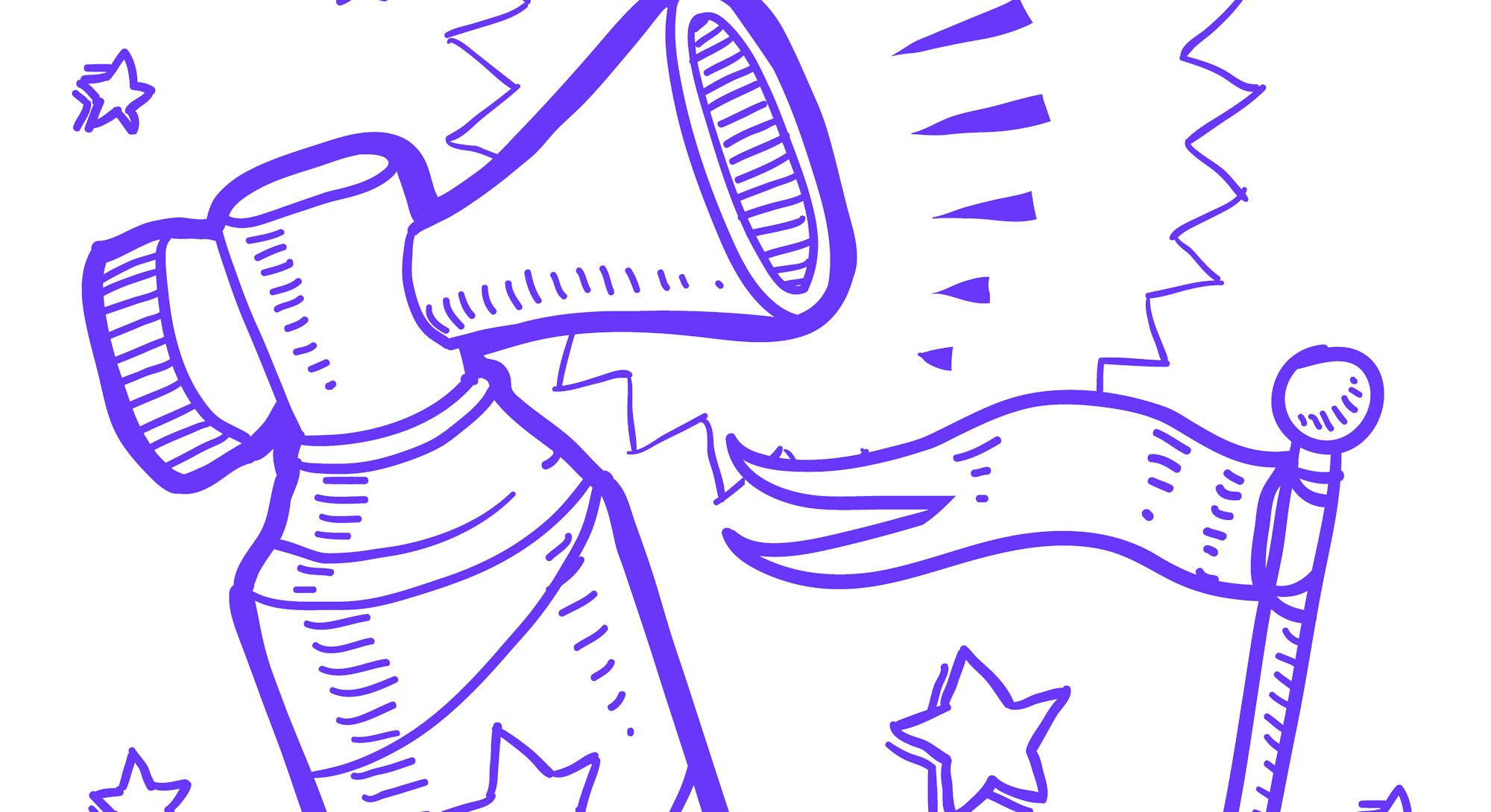 Doodle style announcement icon in vector format.  Sketch includes air horn, and flag. YouTube. YouTu...