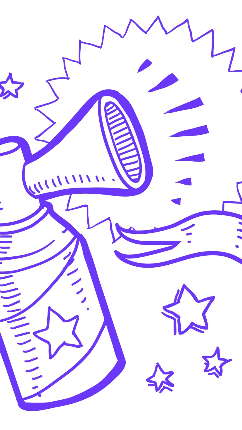 Doodle style announcement icon in vector format.  Sketch includes air horn, and flag. YouTube. YouTu...