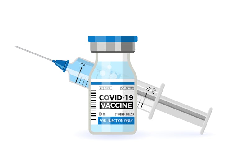 Covid-19 coronavirus vaccine. Syringe and vaccine vial flat icons. Treatment for coronavirus covid-1...