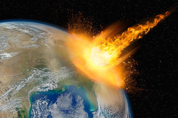 Dangerous asteroid hits planet Earth, total disaster and life extinction, elements of this image fur...