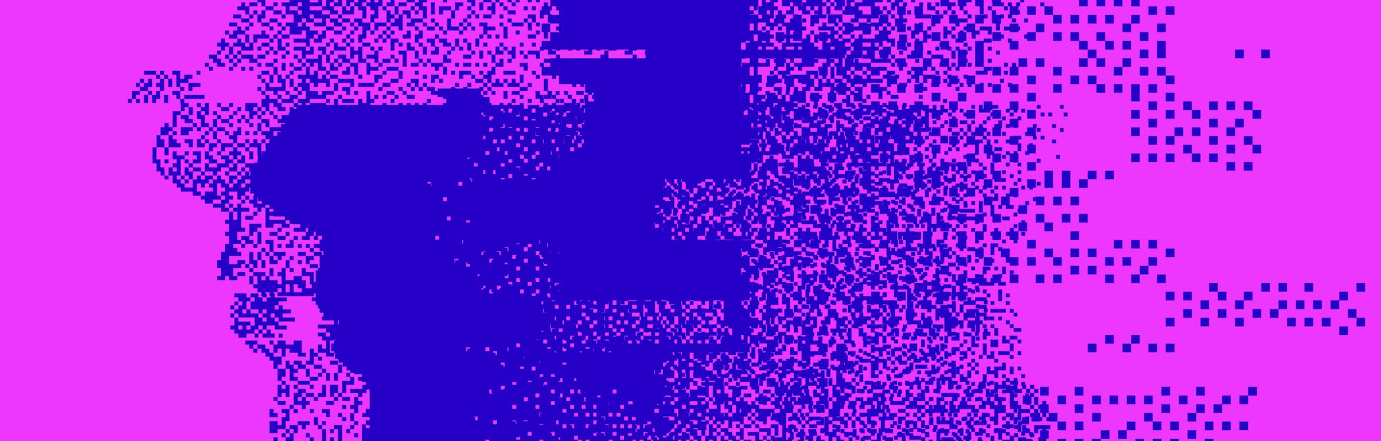 Human head made of particles with glitch art effect. Concept illustration of Mental health awareness or Artificial Mind.