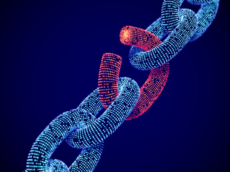 Broken chain link. The concept of Data Protection technology: a weak link in the system of digital d...