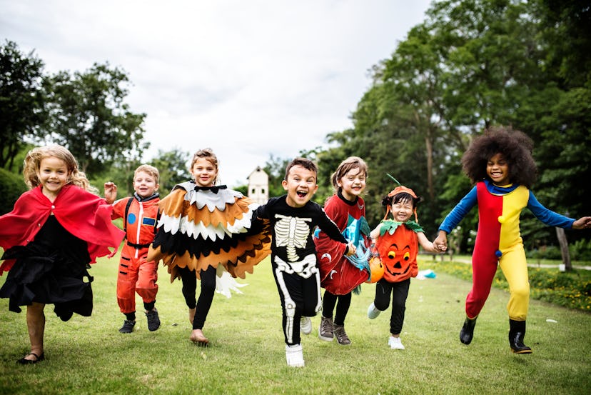 Little kids at a Halloween party, in an article about halloween games for kids