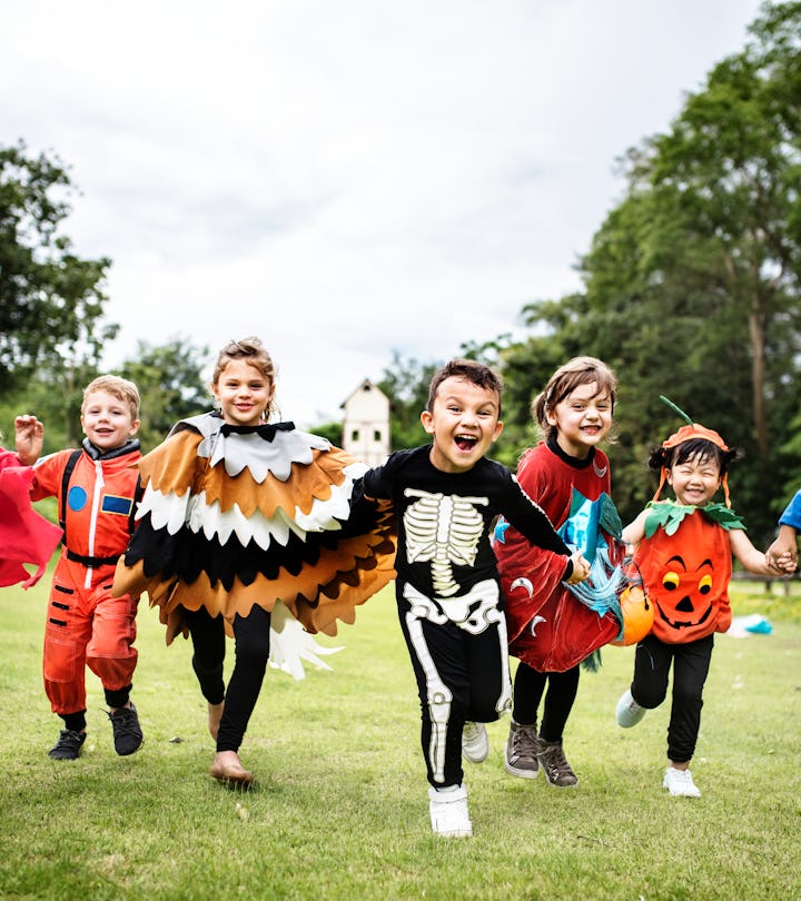 Little kids at a Halloween party, in an article about halloween games for kids