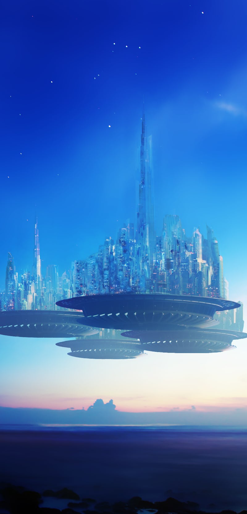 Fictional city of the future. Portrait of a Utopian society. 
