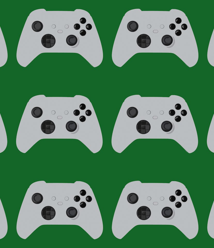 Game controller illustration on green background
