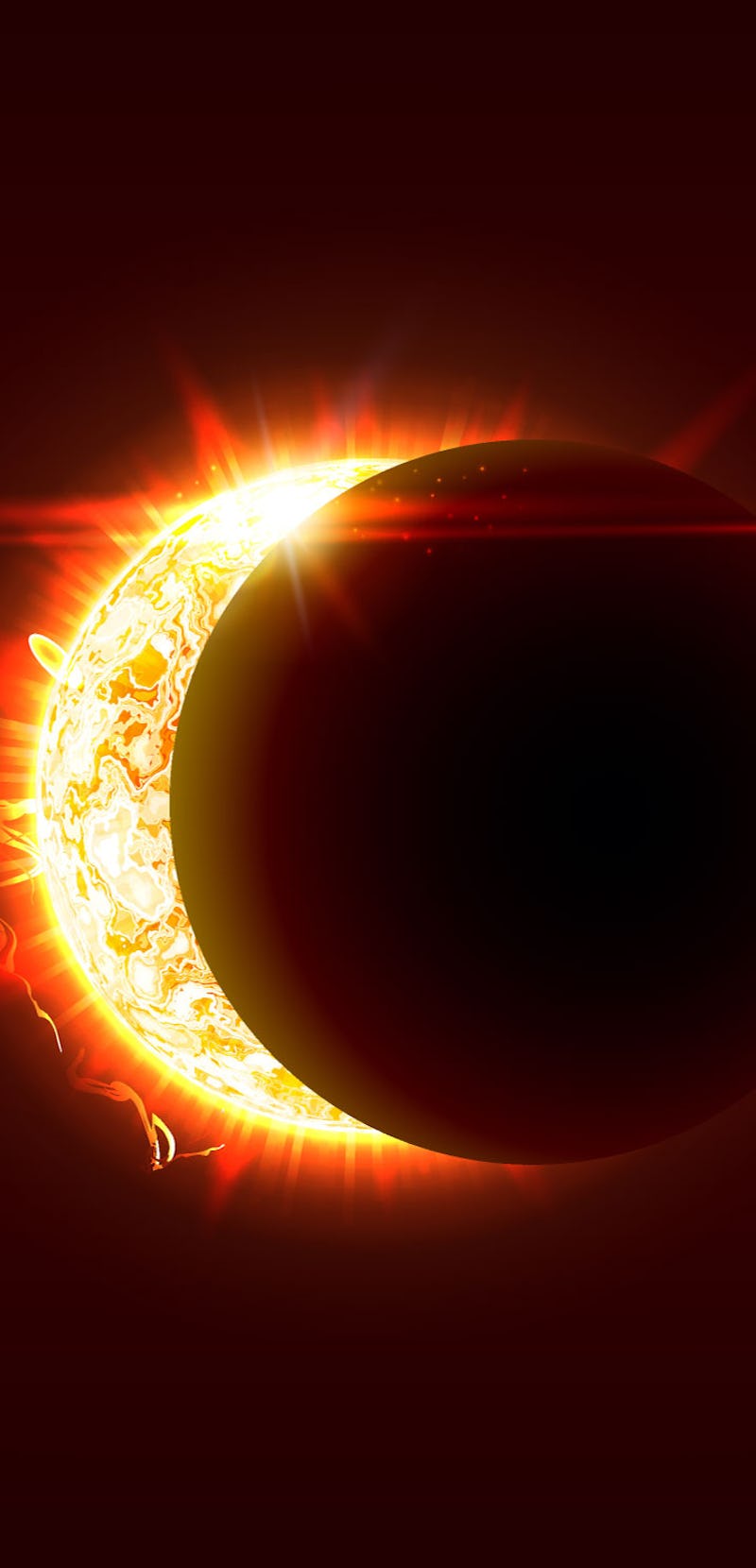 Sun eclipse, total and partial solar eclipse, several phases. Sun, moon and earth are nearly aligned...