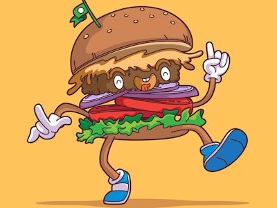 Vector Mascot Character Plant Based Burger with Happy Face Cartoon Illustration Style