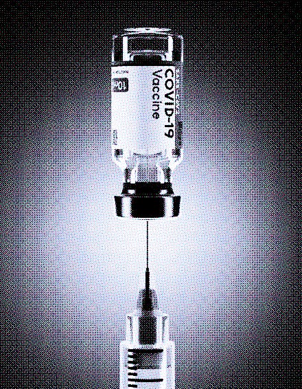 SARS - CoV2 Vaccine concept. A medical needle entering into a glass vial of COVID-19 Vaccine. Medica...