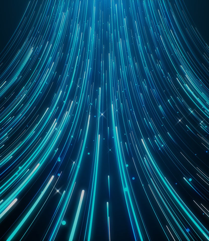 Blue light streak, Fiber optic, Speed line, Futuristic background, Illustration.