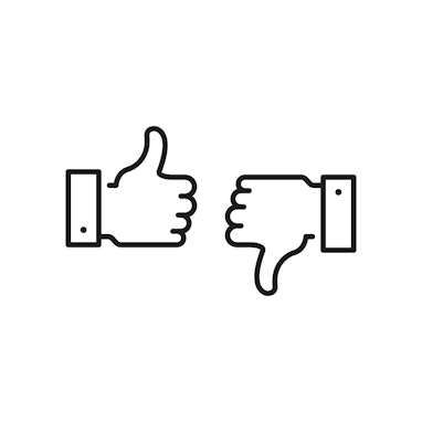 Like icon and dislike. Thumbs up and thumbs down. Black color. Modern concept. Simple stroke outline...